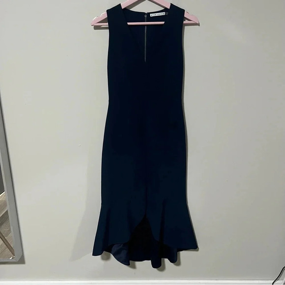 Alice + Olivia Blakesley Split Front Fit and Flare Dress Navy Blue Size 0 - Picture 6 of 12